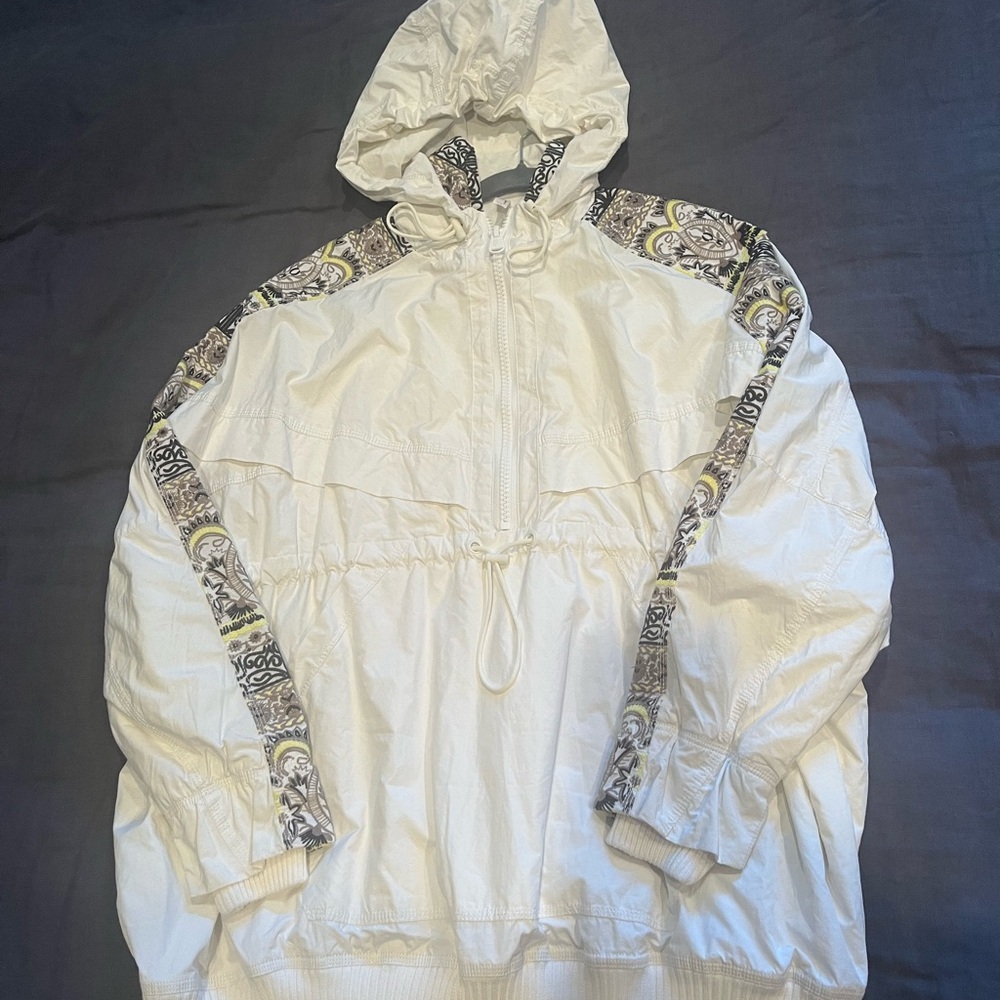 Free People White Bomber Jacket with Patterned Accents
